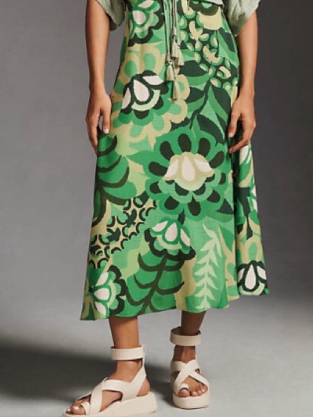 Farm Rio x Anthropologie | Floral print green midi skirt Womens size XL tropical